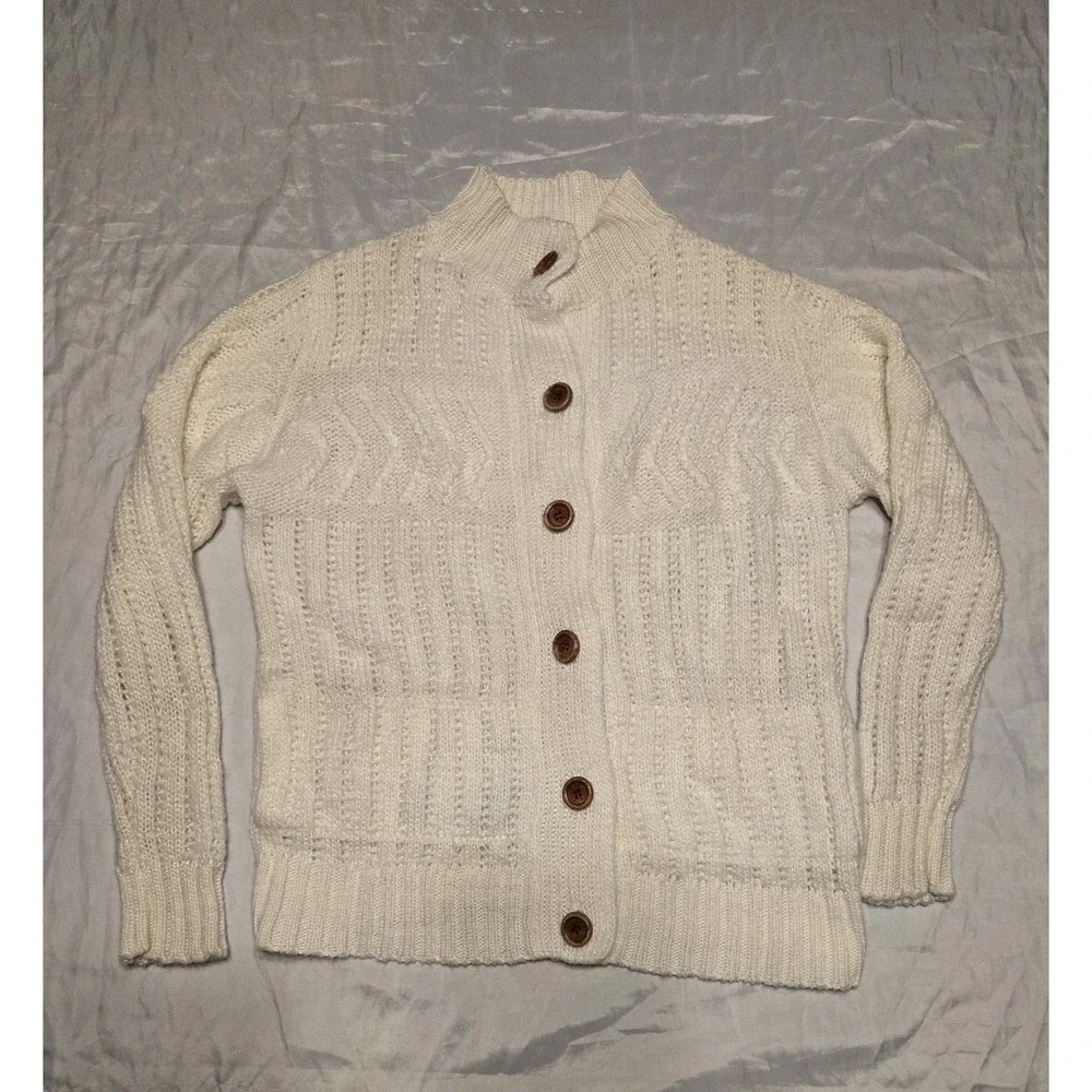 Vtg Fantastic Brand Off White‎ Cream Button Knit Cardigan Womens Medium